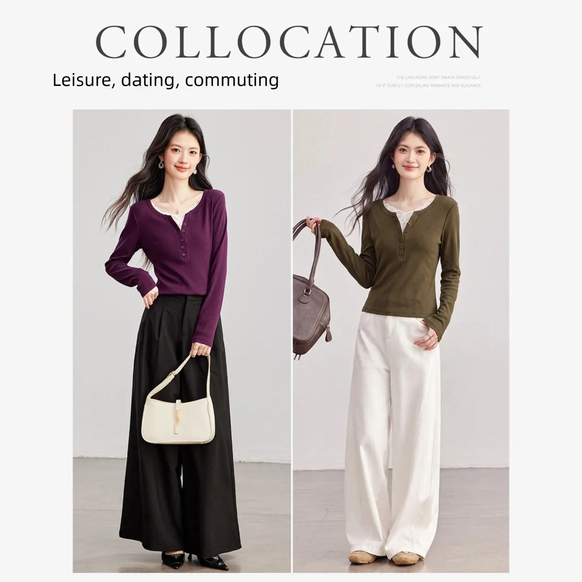 VIMLY Green Long Sleeve T-shirt Women Fashion Henley Neck Lace Spliced Slim-fit Knit T-shirt 2026 Fall Elegant Top Female 31596