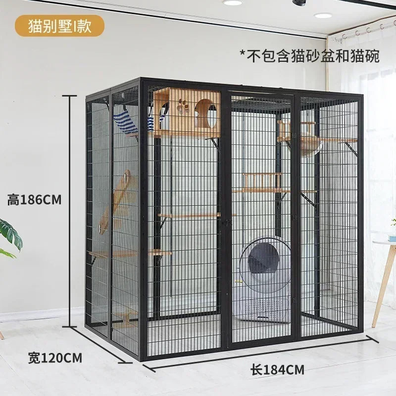 AACat Villa Solid Wood Large Free Space Cat House Pet Shop Cat Villa Deluxe Glass Room