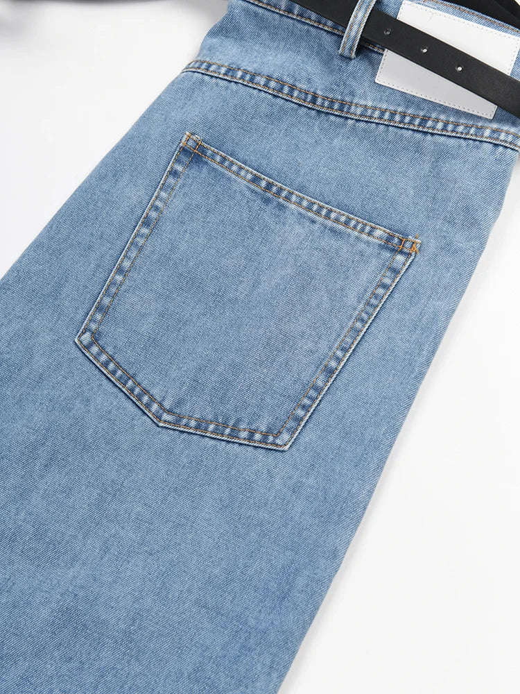 [EAM] High Waist Blue Color-block Denim Long Wide Leg Jeans New Loose Women Trousers Fashion Tide Spring Autumn 2026 17A2013H01
