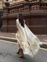 Women Solid Cloak Long Dresses Fashion Stand Neck Lace Sleeveless Ruffle Irregular Hem Dress 2025 New Summer Street Lady Gown