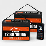 BUKNUWO 12V 100Ah Bluetooth LiFePO4 Lithium Battery, Smart 1280Wh Grade A Cells Battery For RV Boat Solar System