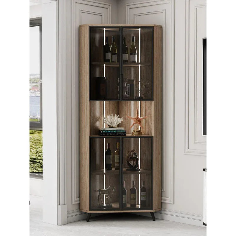 Corner Cabinet with Light Solid Wood Living Room Corner Corner Cabinet Display Bookcase Storage Triangle Cabinet Dining