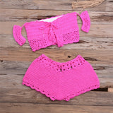 Knit Bikini Set for Women, Sexy Off Shoulder, Crop Top and Shorts, Brazilian Beachwear, Crochet Swimwear, Summer Shorts, 2 PCs