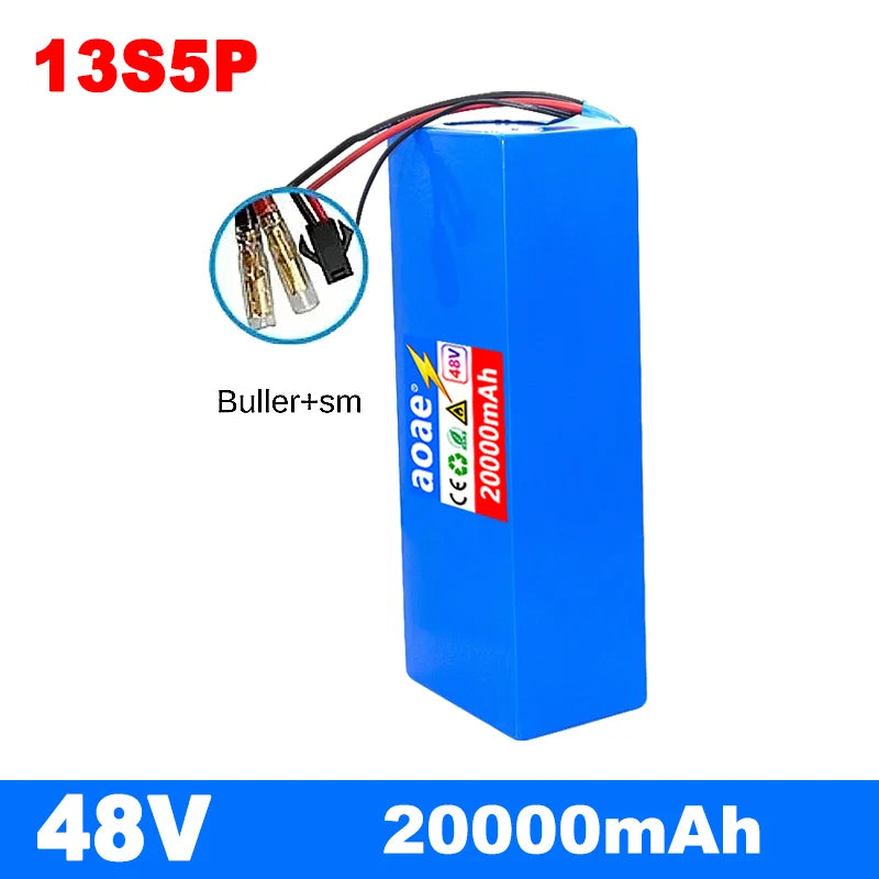 48V Electric Scooter Battery 13S5P 20Ah 18650 Grade-A Cells 2000W Built-in BMS XT60 JST High Capacity Long Range Safe & Durable