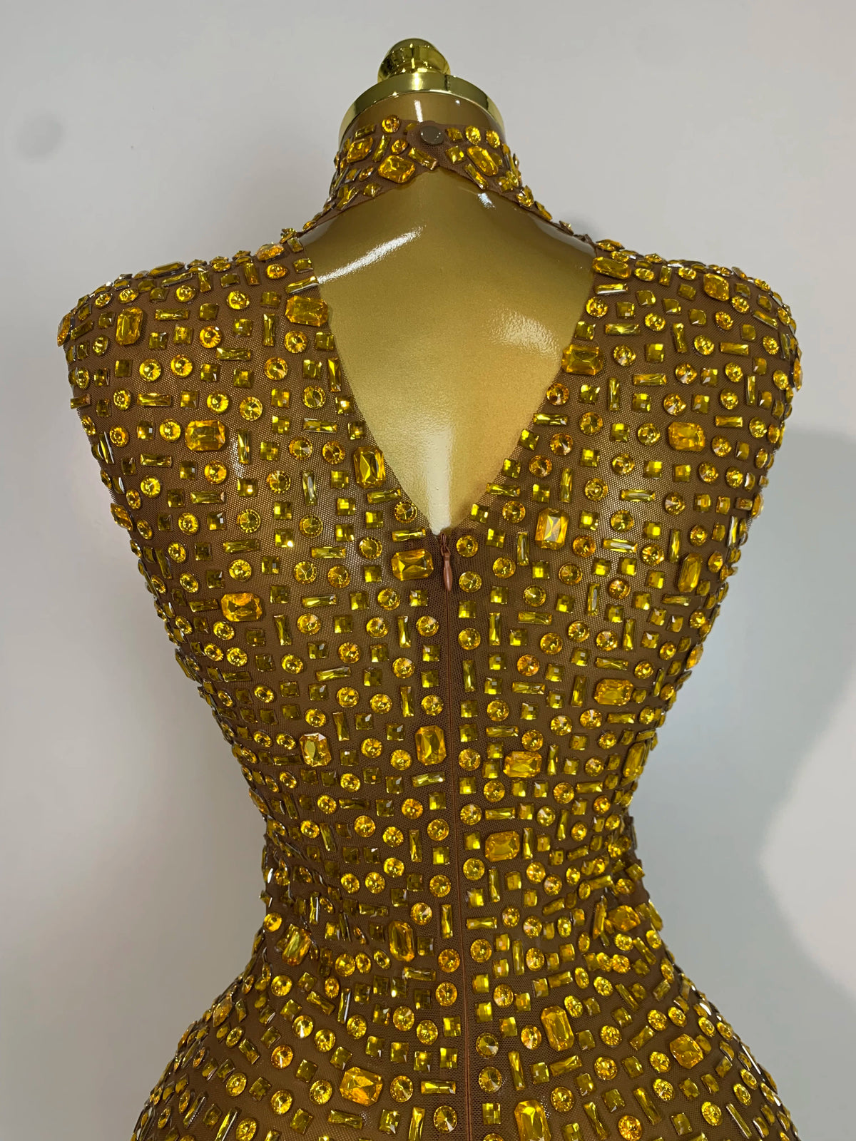 Women Luxury Gold Rhinestone Sexy Mesh Short Dress Sparkly Stage Costume Elegant Party Birthday Dresses Nightclub Singer Outf