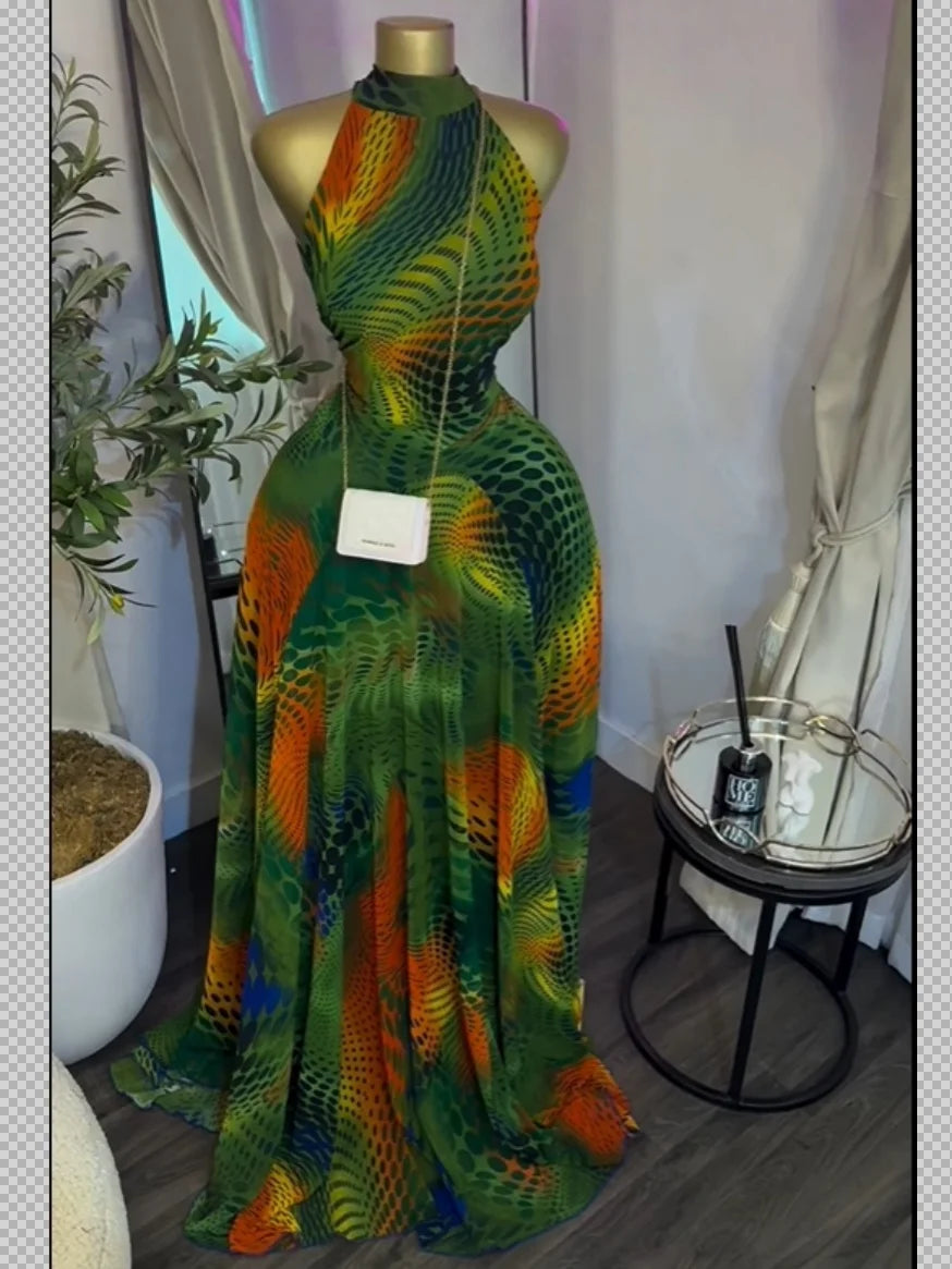 GLCMYAYA 2026 New Women O-neck Sleeveless Floral Print Mermaid Maxi Dress Evening Birthday Beach Sexy Night Party Long Dresses