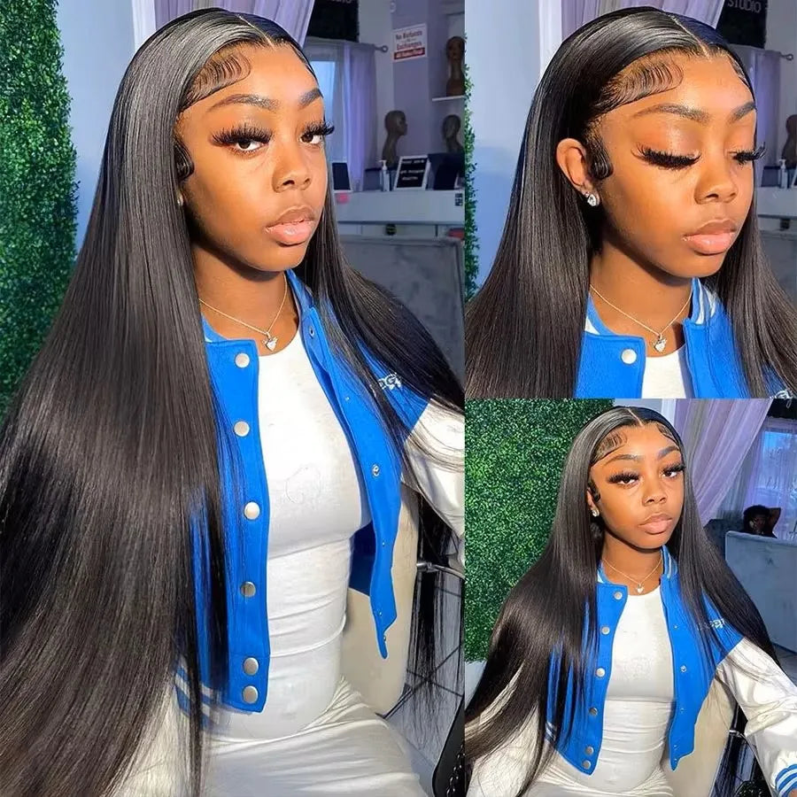 Golden 5x5 Glueless Lace Frontal Wigs Pre Plucked 220%Density Bone Straight 6X6 Closure Lace Front Human Hair Wig 30 34 Inches