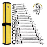 12/14/16/17pcs Flex-Head Ratchet Wrench Set, 6-26mm, 72 Teeth, Cr-V Constructed Combination Ended Span Kit with With Rolling Pou