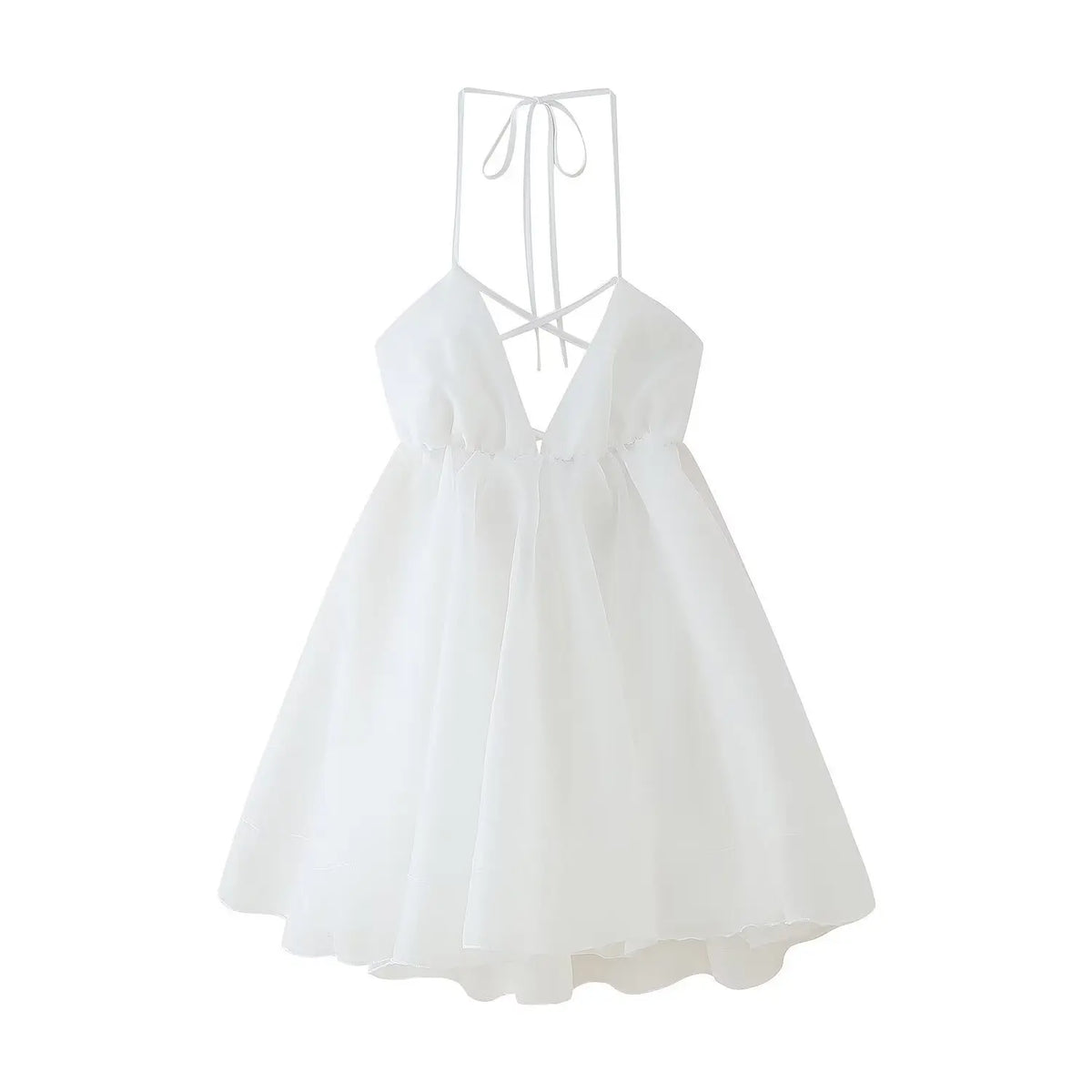 Chic Sleeveless Halter Neck Mini Dress Women Backless Off-Shoulder Puff Mini A-line Dresses 2026 Lady Vacation Beach Vestidos