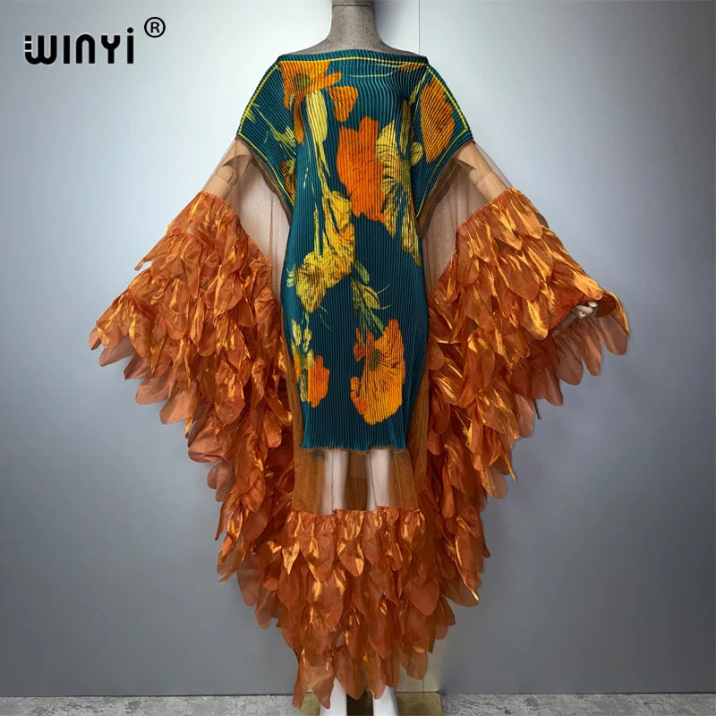 WINYI Summer Women's Casual Dresses Elastic Slim Pleated Dress Abaya Dubai Luxury Party Dress Muslim Woman Boho Evening Dress