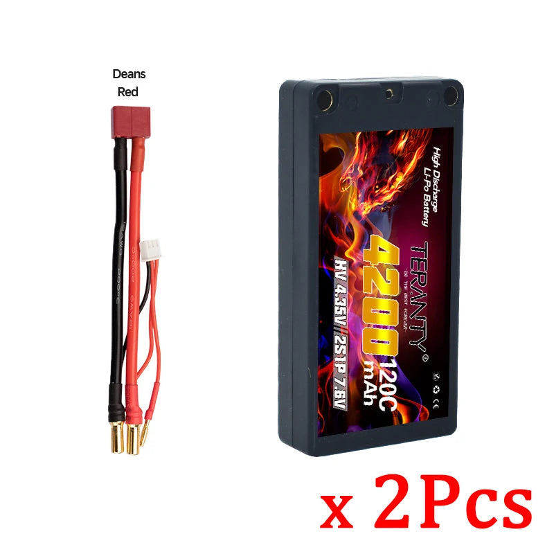 2Pcs TERANTY 2S 7.6V 4200mAh 120C with 5mm Bullet T Plug Suitable for Remote Control Car Model RC Toy High Rate Lipo Battery