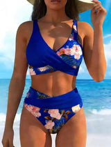 V Neck Tank Swimwears High Waist Bikini Summer Beach Bathing Suit Swimsuit Women Vertical Stripe Patchwork Bikini Set Wrap Front