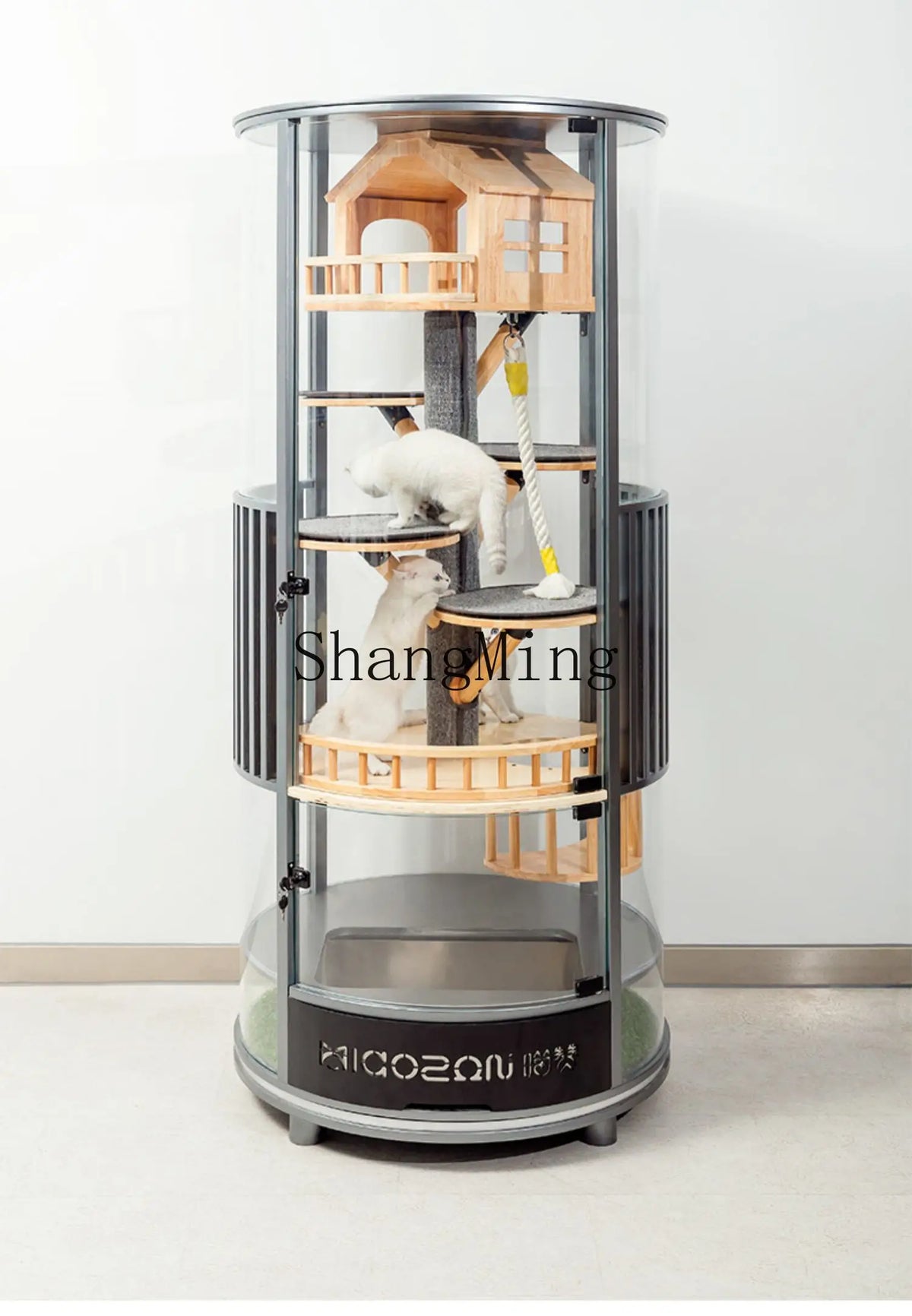 SM household high value with toilet cage household oversized room panoramic glass cat villa solid wood luxury cat nest