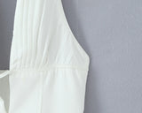 Sexy White Black Pleated Ruched Halter Dress Women Deep V Neck Slim Low Waist Swing Ball Gown Short Dresses Robe Femme Vestidos