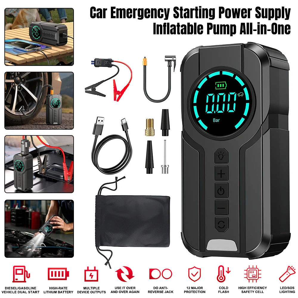Car Jump Starter 6000mAh With LCD Screen Portable Booster Charger Powerful Car Battery Starting Device for Petrol Vehicle Start