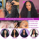34 Inch Human Hair Water Wave Wig Natural Color 13x6 Frontal Curly Lace