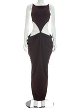 Sexy Green Hollow-out Maxi Dress Women Fashion Sleeveless Backless Pleated Slim Female Dresses Summer Party Evening Robe 2026