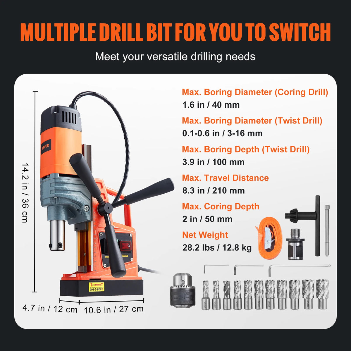SucceBuy 1300W 1400W 2" Electric Drilling Machine Magnetic Drill Press Boring Diameter Power Drill 810 PRM Drill