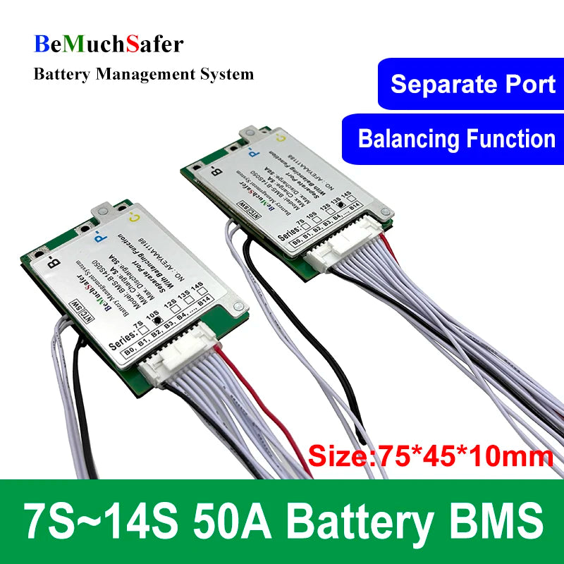 BeMuchSafer 7S 10S 12S 13S 14S 50A Battery BMS 24V 36V 43V 48V 52V BMS 7S50A 10S50A 12S50A 13S50A 14S50A for DIY EBike Battery