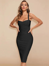 BEAUKEY Sexy Vintage Quality Evening Yellow Bandage Dress 2023 Women Summer Blue Midi Cross Dress Bodycon Party Ladies Vestidos