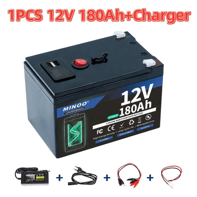 LiFePO4 12V 300AH 12V 200AH Battery Free Charger 12V Lithium Battery Built-In 300A BMS 6000+ Cycle For Solar RV Marine Energy