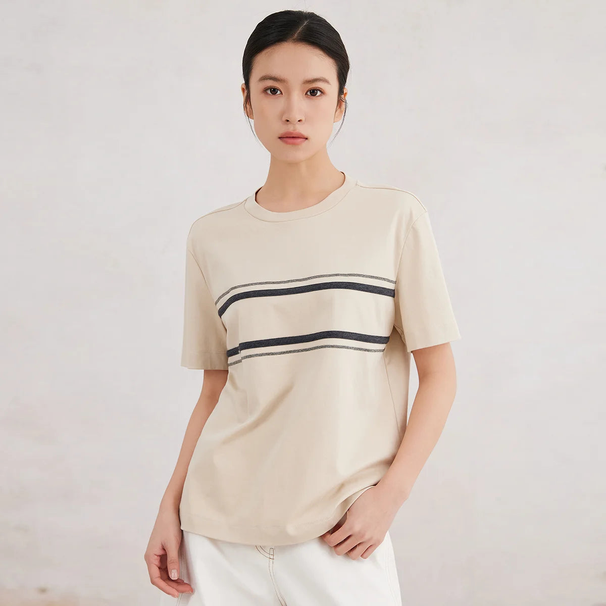 K3060X High Quality Luxury Women's Clothing 100% Cotton Short-Sleeved Round-Neck T-Shirt