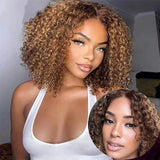 Highlight Ombre Bob Wig Human Hair Curly Short 5X5 Hd Lace Closure Wig