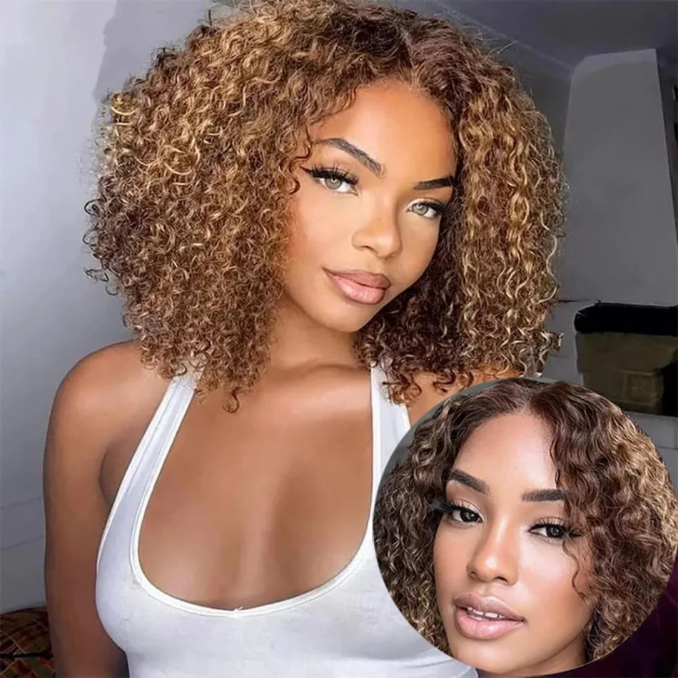 Highlight Ombre Bob Wig Human Hair Curly Short 5X5 Hd Lace Closure Wig