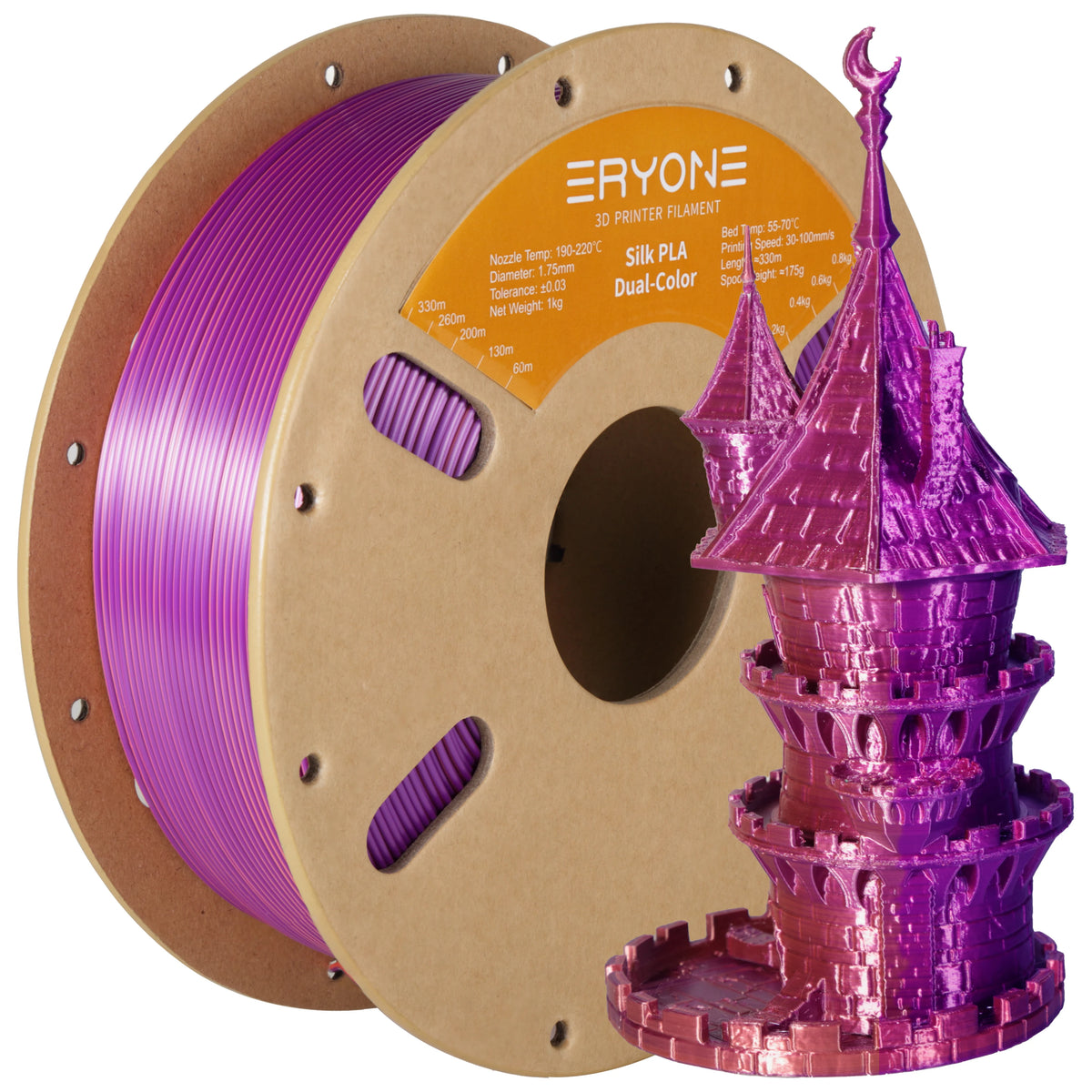 ERYONE 3/5/10KG Dual Color Silk PLA Filament 3D Print,Multicolor Available,Diameter:1.75mm,Tolerance:+/-0.03mm,1KG/Spool