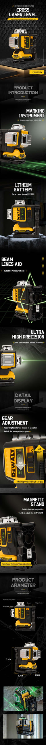 DEWALT DW089LG 12V Cordless Green Laser Level,12 Lines