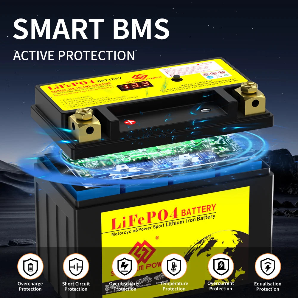 12V LiFePO4 Motorcycle Battery 4Ah 6Ah 8Ah 12Ah CCA 260A 350A 450A 620A 720A Lithium Iron Phosphate Starter Battery ATV UTV