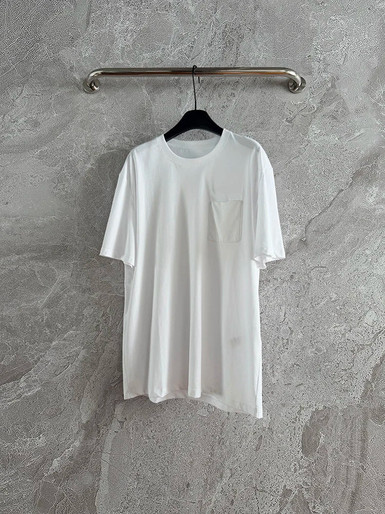 Summer Fashion Daily Casual White Color Cotton Simplicity T-Shirts Women's O-Neck Pocket Short Sleeve Loose Versatile Tops