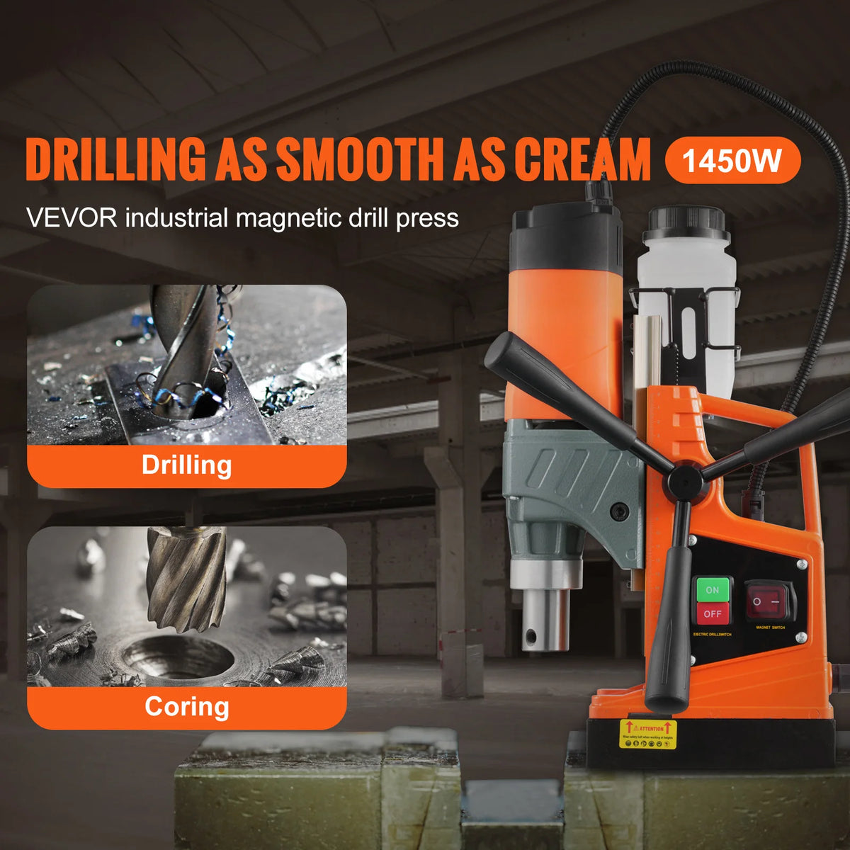 SucceBuy1450W Magnetic Drill 2" Boring Diameter 12500/12800N Portable Electric Mag Drill Press 800 RPM Magnetic Drilling Machine