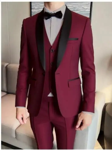 3 Pieces Set Formal Slim Fit Tuxedo Prom Suit Men Groom Wedding Blazers High Quality Groomsman Business Banquet Party Suit