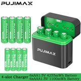 PUJIMAX Smart AA/AAA Lithium Battery Charger Charging 4 AA+4 AAA Rechargeable Li-ion Batteries With High Capacity Battery SET