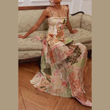 Sexy Printed Women's Dress Slip Top Sleeveless Pleated Lace Up Lady Long Dresses 2026 Summer Fashion Female Vacation Robe