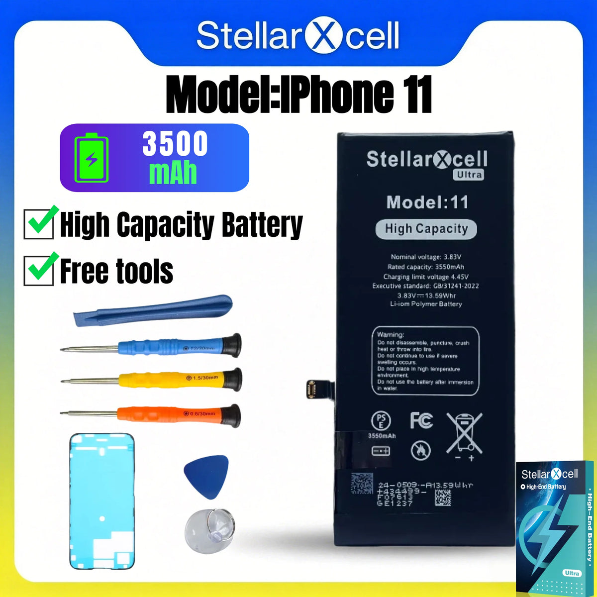 High Cpacity Cell + 7037 TI Ultra Battery Replacement for iPhone StellarXcell11 13mini 15 IP14 Pro Max 12 16 16pro 16promax