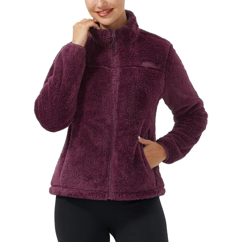 Pioneer Camp Women's Fuzzy Fleece Jacket Lightweight Full Zip Up Warm Soft Fleece Coat for Spring Fall Winter