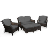 5 Pieces Patio Furniture Set Outdoor Rattan Conversation Sofa Set W/ Cushions