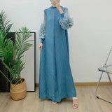 YUDX Luxury Purple Miyake Pleated High Neck Maxi Evening Dress, Ruffle Sleeve Women's Wedding Guest Ramadan Party Dress 2026 New