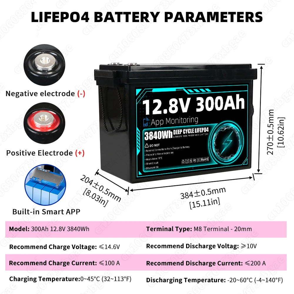 12V 300Ah Lifepo4 Battery Pack Support APP Monitoring Grade A 12.8V Lithium Iron Phosphate Rechargeable Cells DIY 24V 300AH For RV EV Home Energy Storage System Campsite Power Supply equipment Fast Delivery