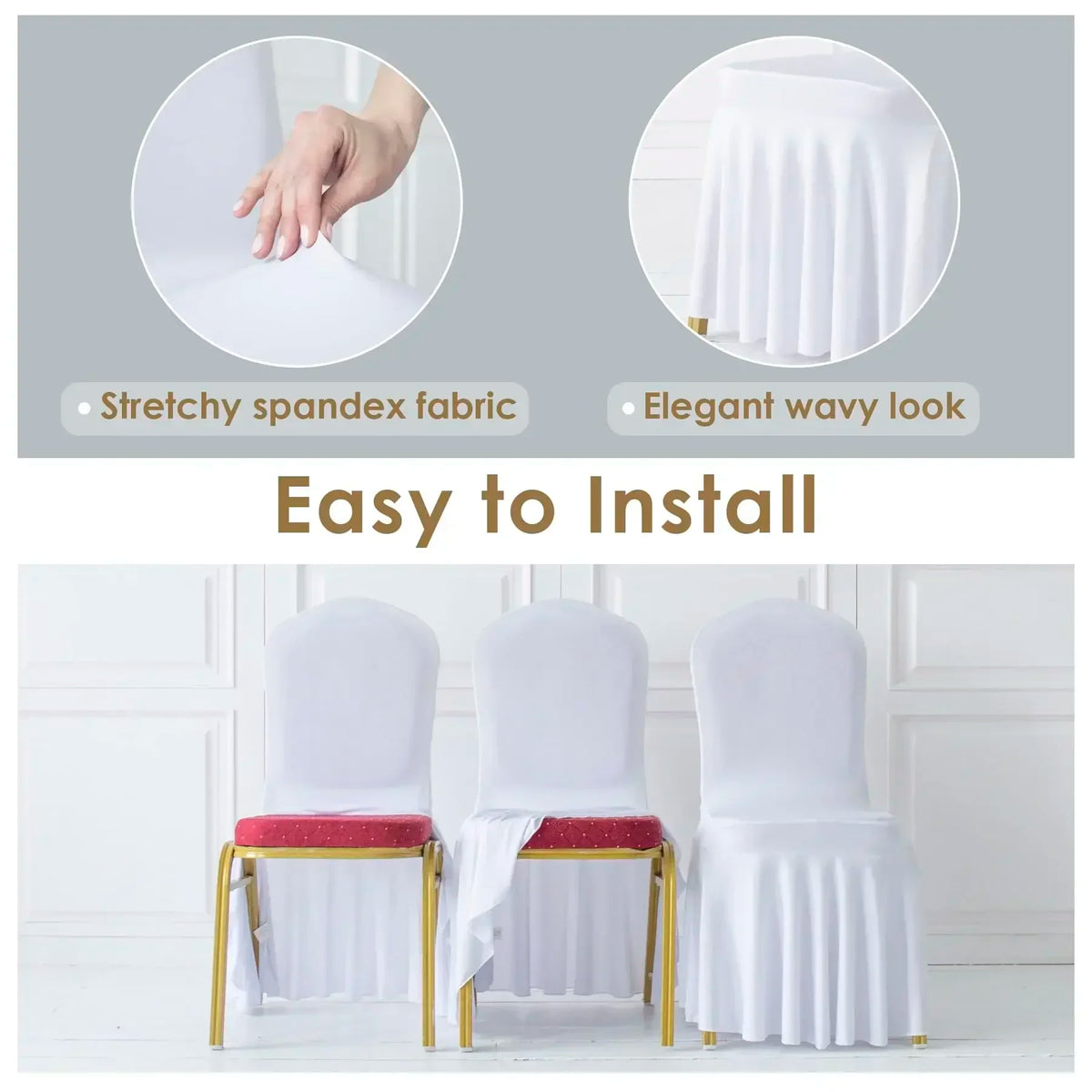 50/100pcs White Spandex Chair Cover Pleated Skirt Seat Protector Covers Hotel Banquet Party Events Wedding Decoration