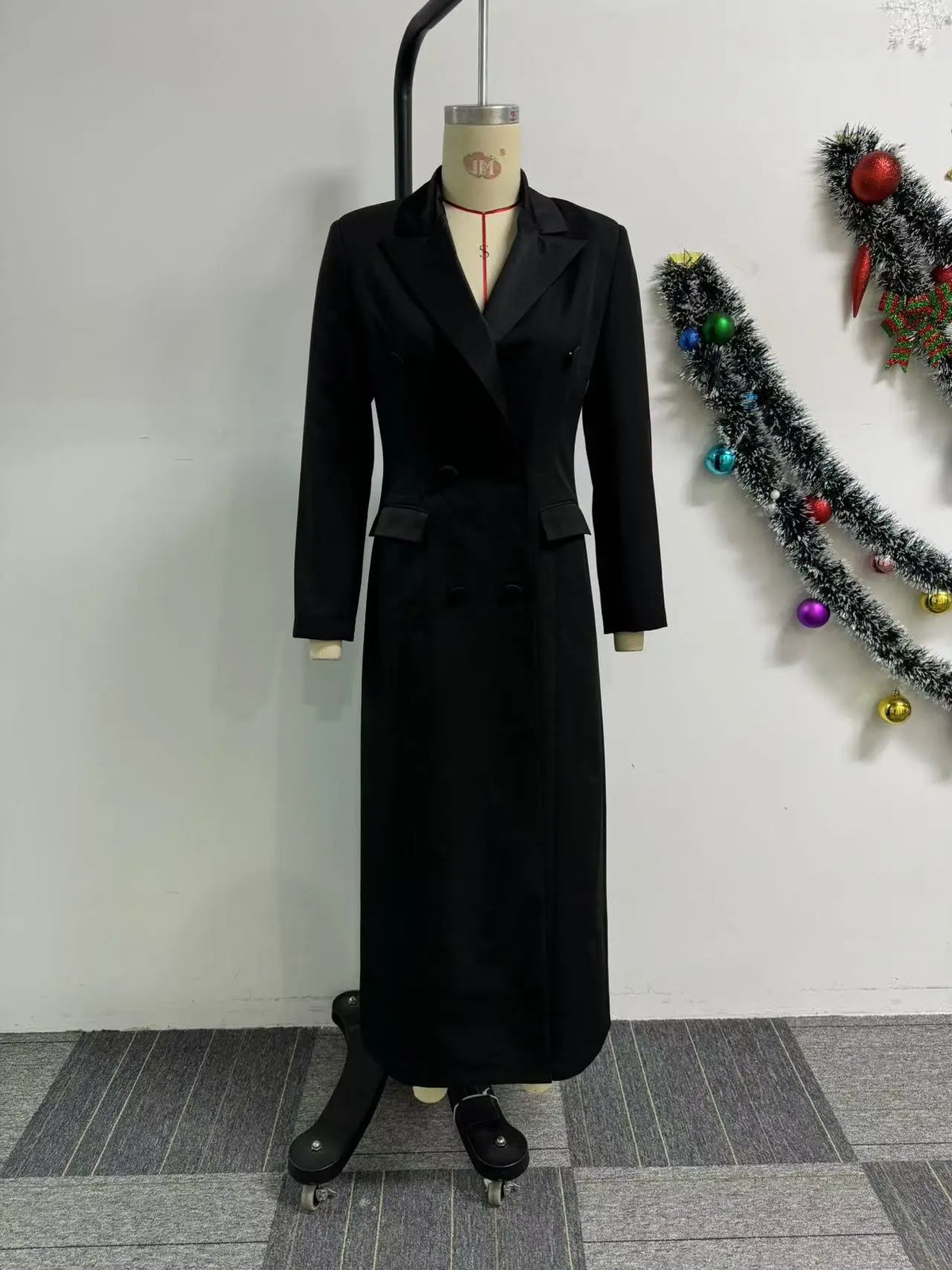 CM.YAYA Fashion Women OL Work Double Breasted Notched Long Sleeve Maxi Dress Spring Sexy Night Elegant Party Street Long Dresses
