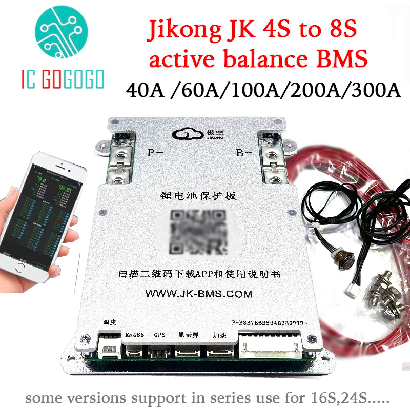 Jikong JK 4S 8S 100A 300A Active Balance 2A Smart BMS Battery Protection Board RS485 CAN Bluetooth Lifepo4 3S 7S li-ion 24V 12V