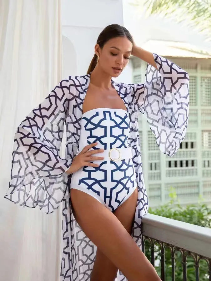 Cikini Printed One Piece Swimsuit For Women, European And American Style, Sexy Swimwear With Optional Cover-up