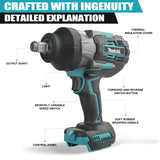 Makita Style 18V Brushless Impact Wrench 1300N.m Torque Stepless Speed Control Electric Wrench for Heavy Duty Maintenance