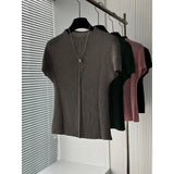 Miyake Pleated T-Shirt 2026 Luxurious Solid Pleats Short Sleeve T-Shirt Summer New Versatile Slim Elegant Round Neck Top Women