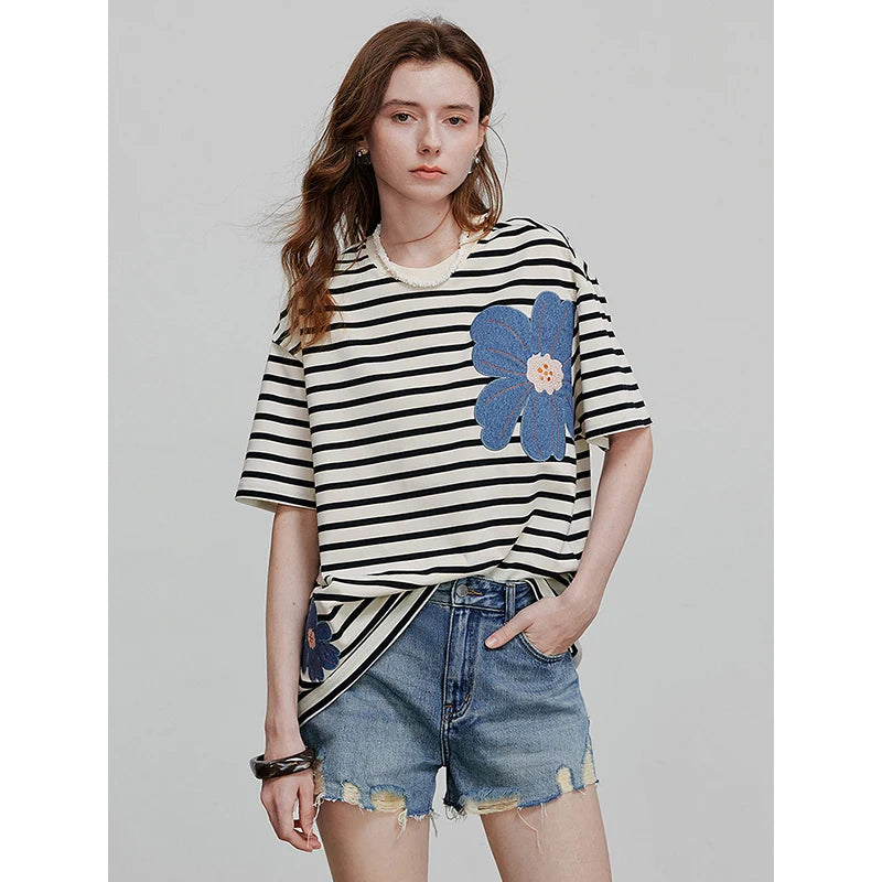 TOYOUTH Women Short Sleeve T shirt 2025 Spring New Tops 8521034