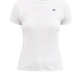 Retro Basic T Shirt Women Embroidered Moon European American Classic Short Sleeve Summer Slim Fit Elastic Crescent Round Neck