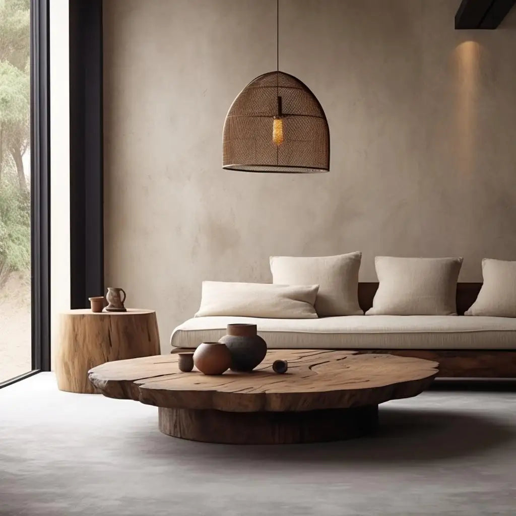 round coffee table medieval retro style old wood short coffee table simple modern coffee table atmosphere Japanes
